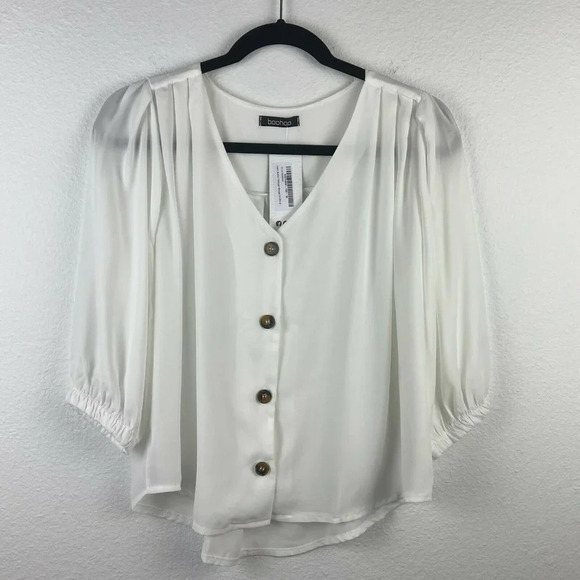 Boohoo Tops - Boohoo Blouse Women's Size S Horn Button Through Loose Fit Sheer Woven Ivory